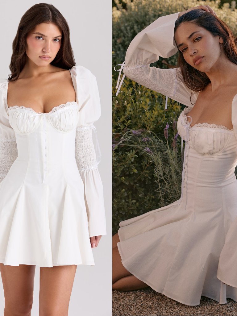 House Of Cb 'Ellerie' White Cotton Flute Sleeve Mini Dress
